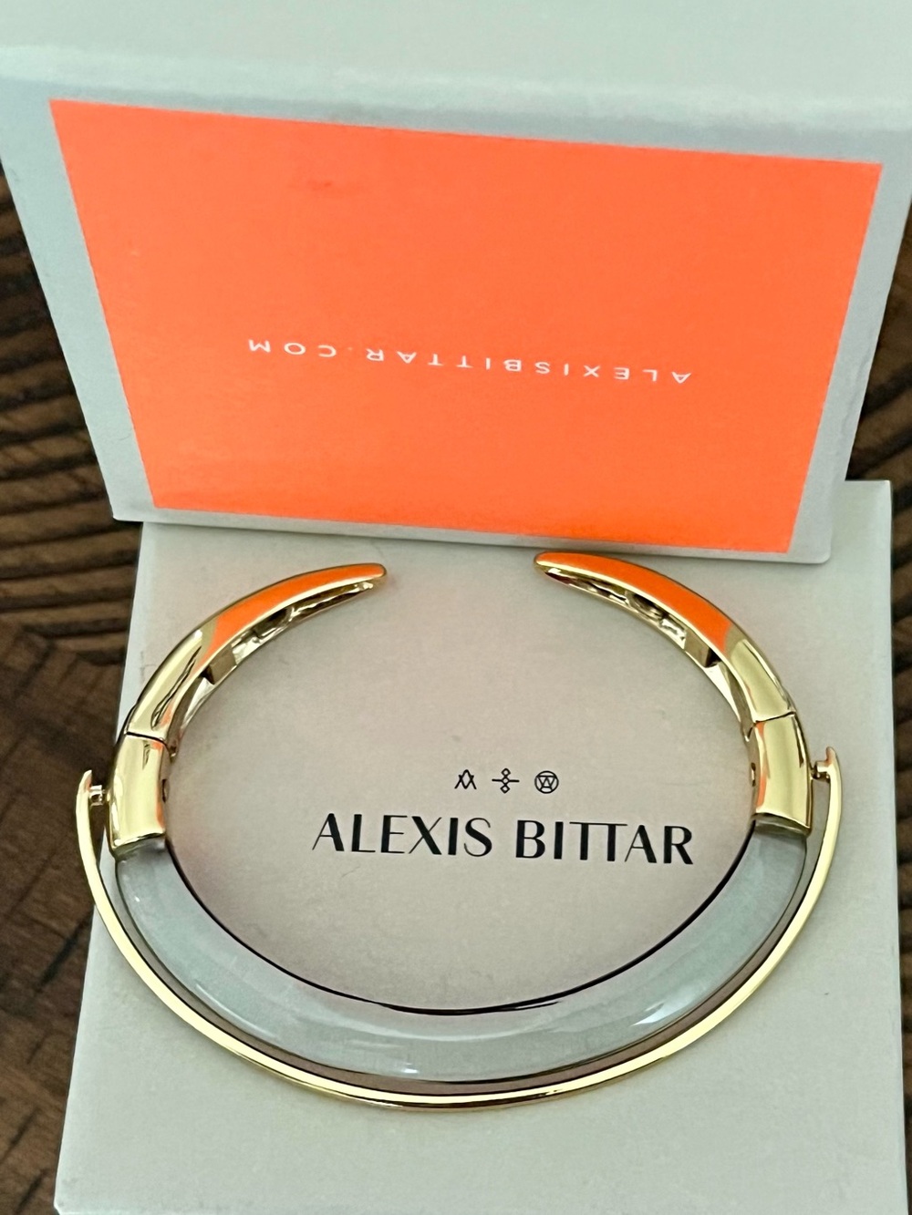 Alexis Bittar Orbital Lucite Dark Grey Black & Golden Bangle Bracelet - Picture 15 of 17